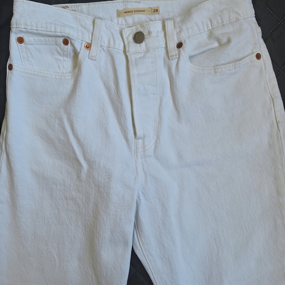 Levi's White Wedgie Straight High Rise Jeans W28 L26 Premium Line - Picture 4 of 10